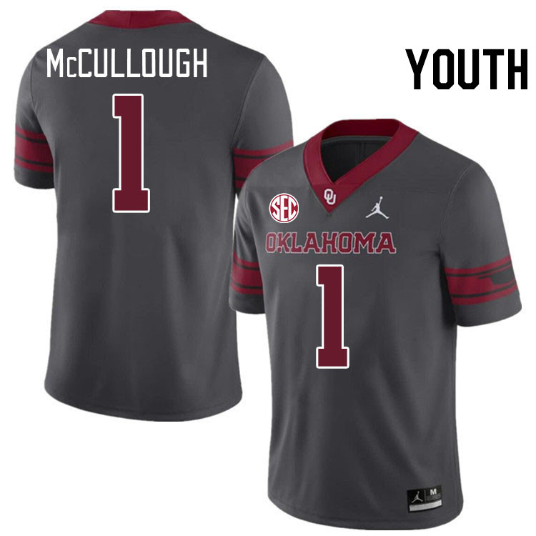 Youth #1 Dasan McCullough Oklahoma Sooners 2024 SEC Conference College Football Jerseys-Charcoal